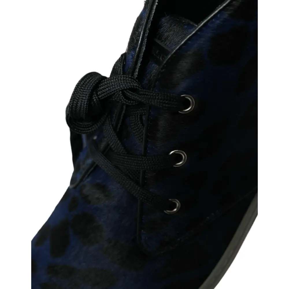 Dolce & Gabbana Blaue Kalbsleder Leopard Mid Top Sneakers Schuhe