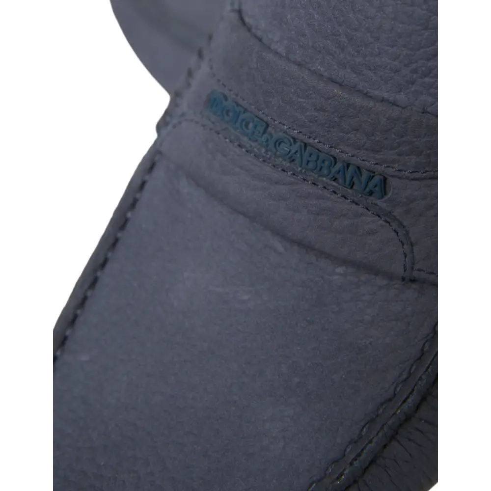 Dolce & Gabbana Blaue Kalbsleder Slip On Mokassin Schuhe