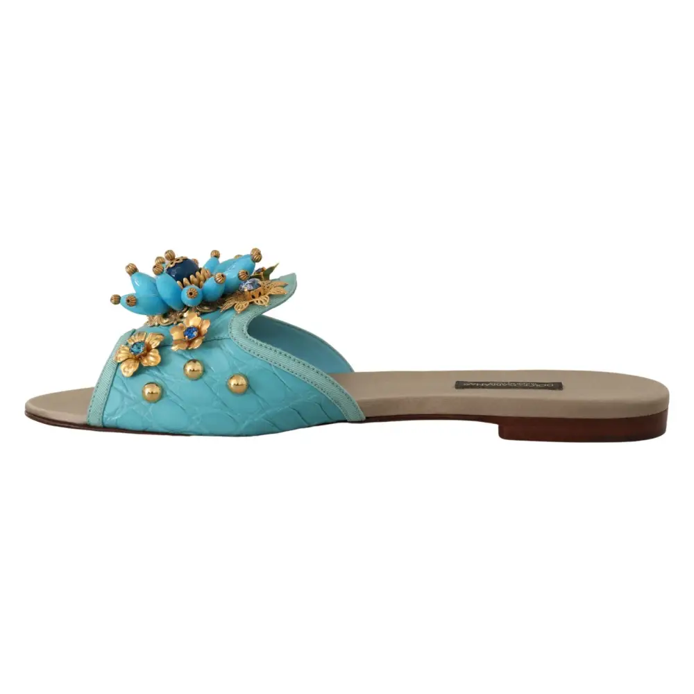 Dolce & Gabbana Blaue Kristall Exotische Leder Blaue Kristall Sandalen