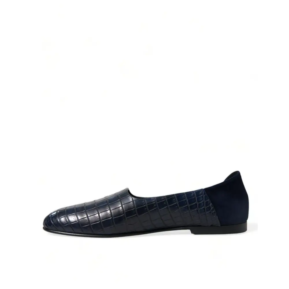 Dolce & Gabbana Blaue Krokodilleder Loafer Slip On Schuhe - EU45/US12