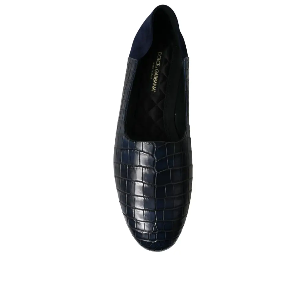 Dolce & Gabbana Blaue Krokodilleder Loafer Slip On Schuhe - EU45/US12