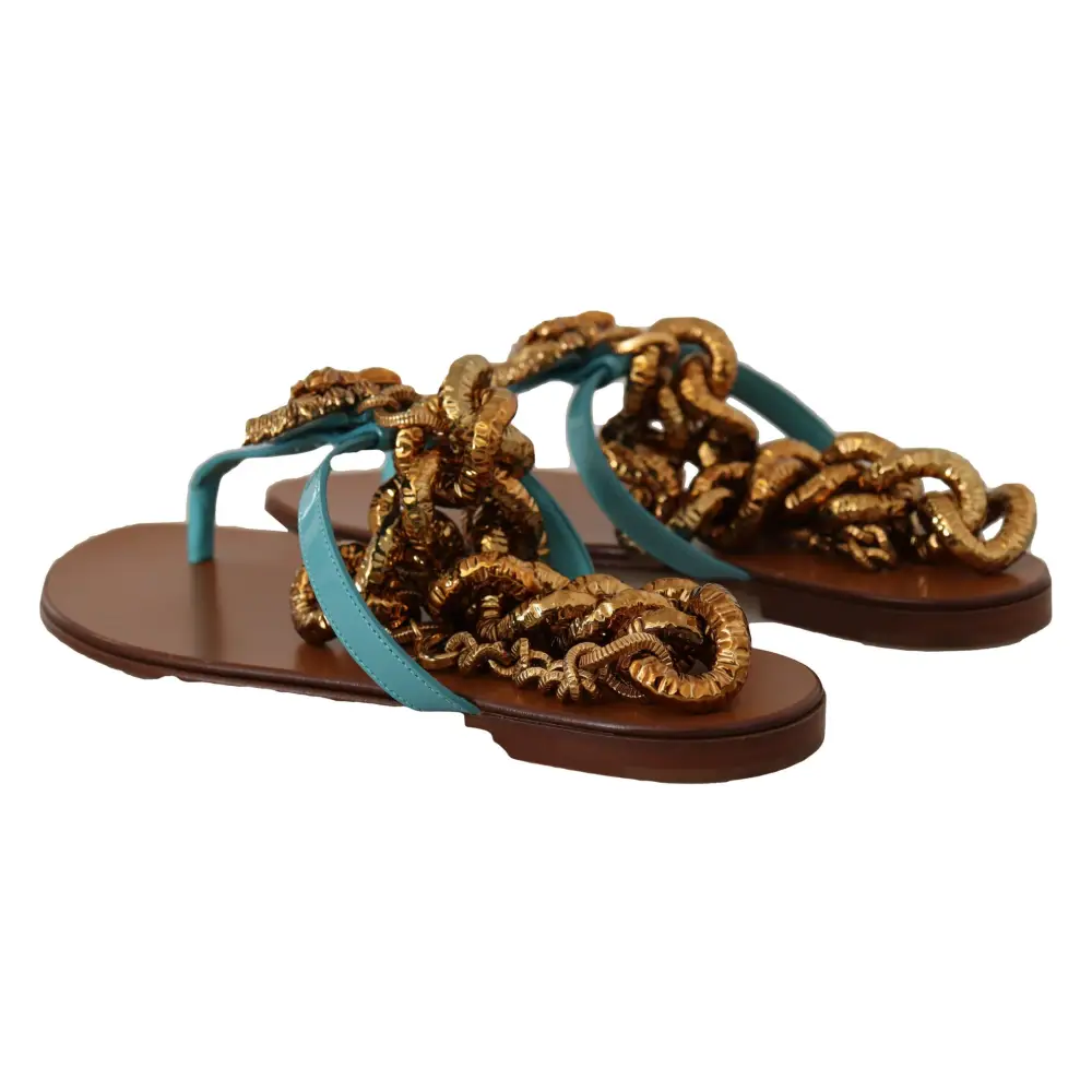 Dolce & Gabbana Blaue Leder Devotion Flats Sandalen