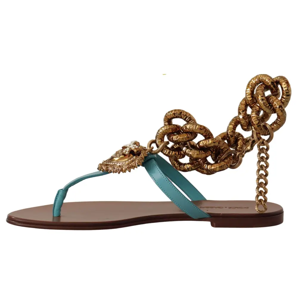 Dolce & Gabbana Blaue Leder Devotion Flats Sandalen