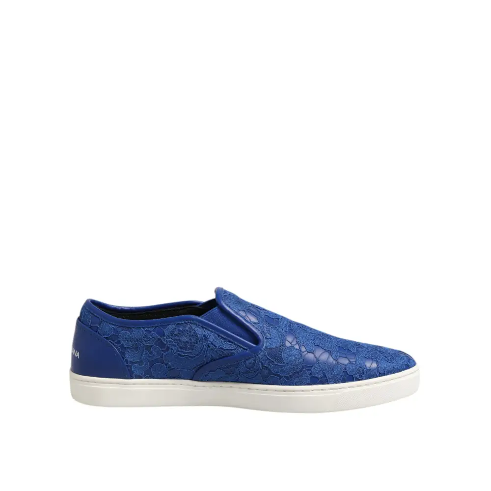 Dolce & Gabbana Blaue Leder Spitze Slip On Sneaker Schuhe - EU40/US7