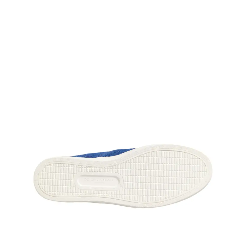 Dolce & Gabbana Blaue Leder Spitze Slip On Sneaker Schuhe - EU40/US7