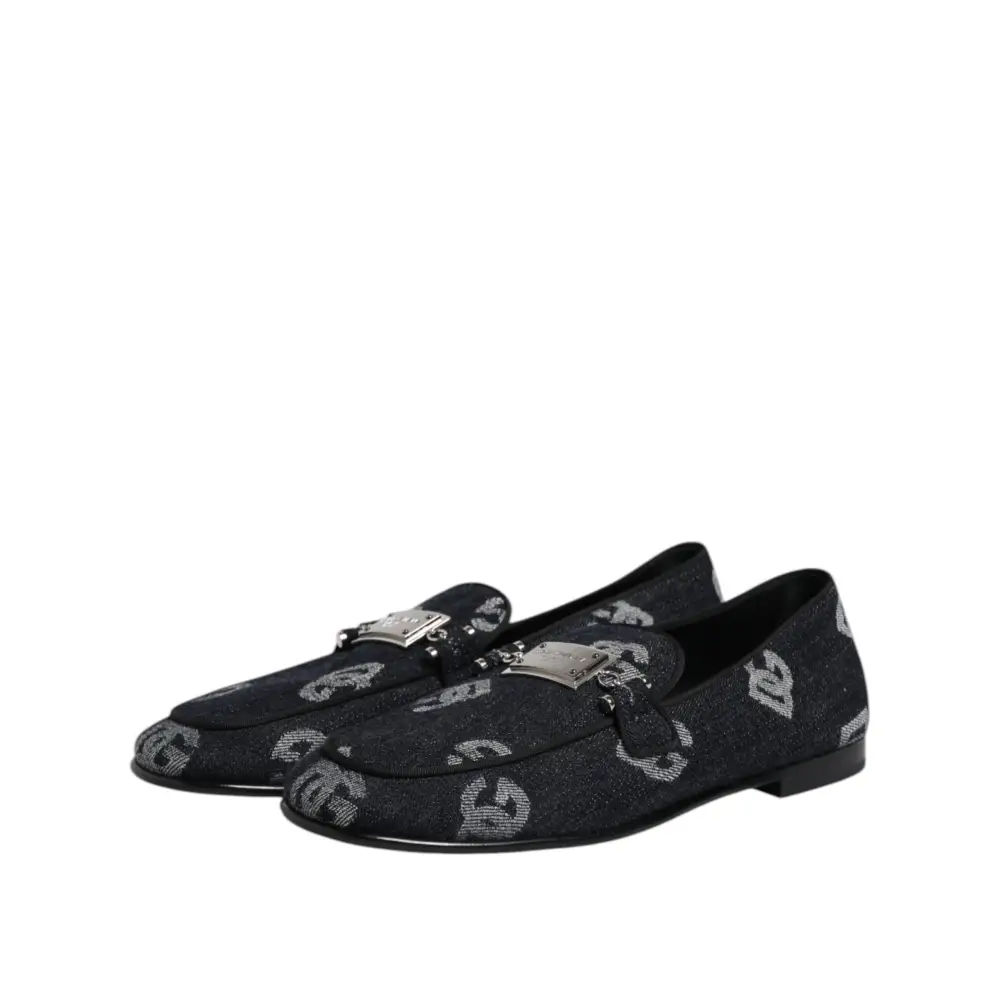 Dolce & Gabbana Blaue Logo-Baumwoll-Loafers Formelle Anzugschuhe - EU43/US10