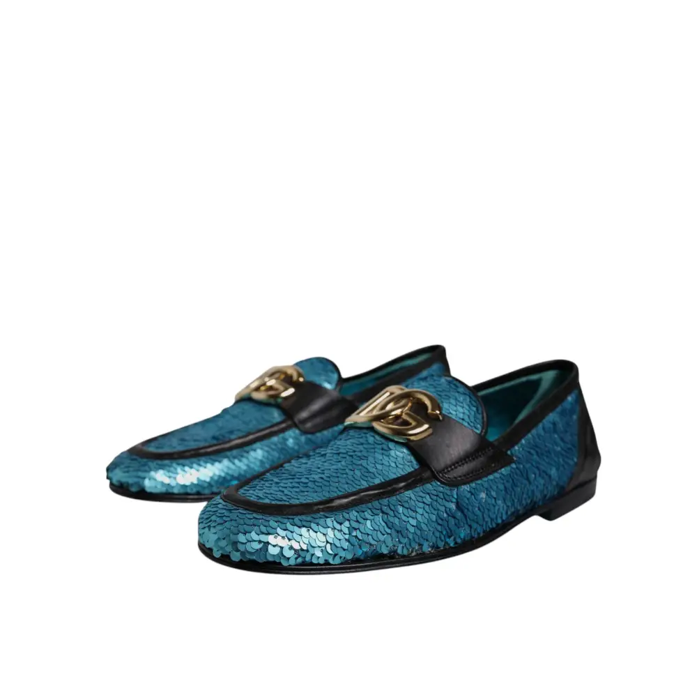 Dolce & Gabbana Blaue Pailletten Loafers Formelle Schuhe - EU39/US6