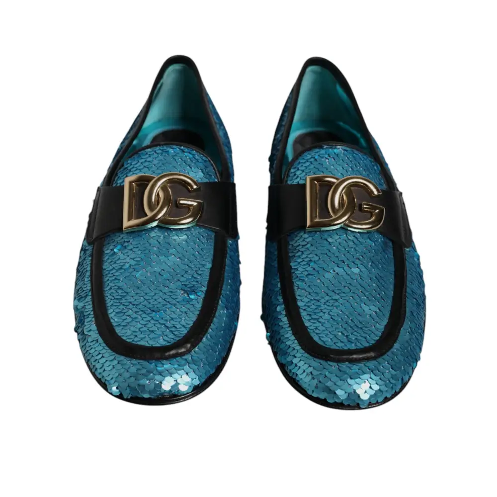 Dolce & Gabbana Blaue Pailletten Loafers Formelle Schuhe - EU39/US6