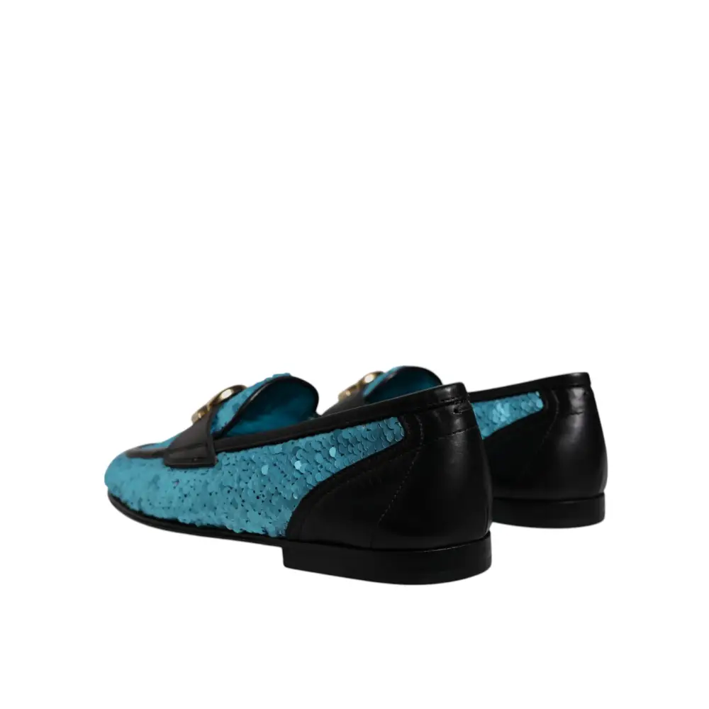Dolce & Gabbana Blaue Pailletten Loafers Formelle Schuhe - EU39/US6
