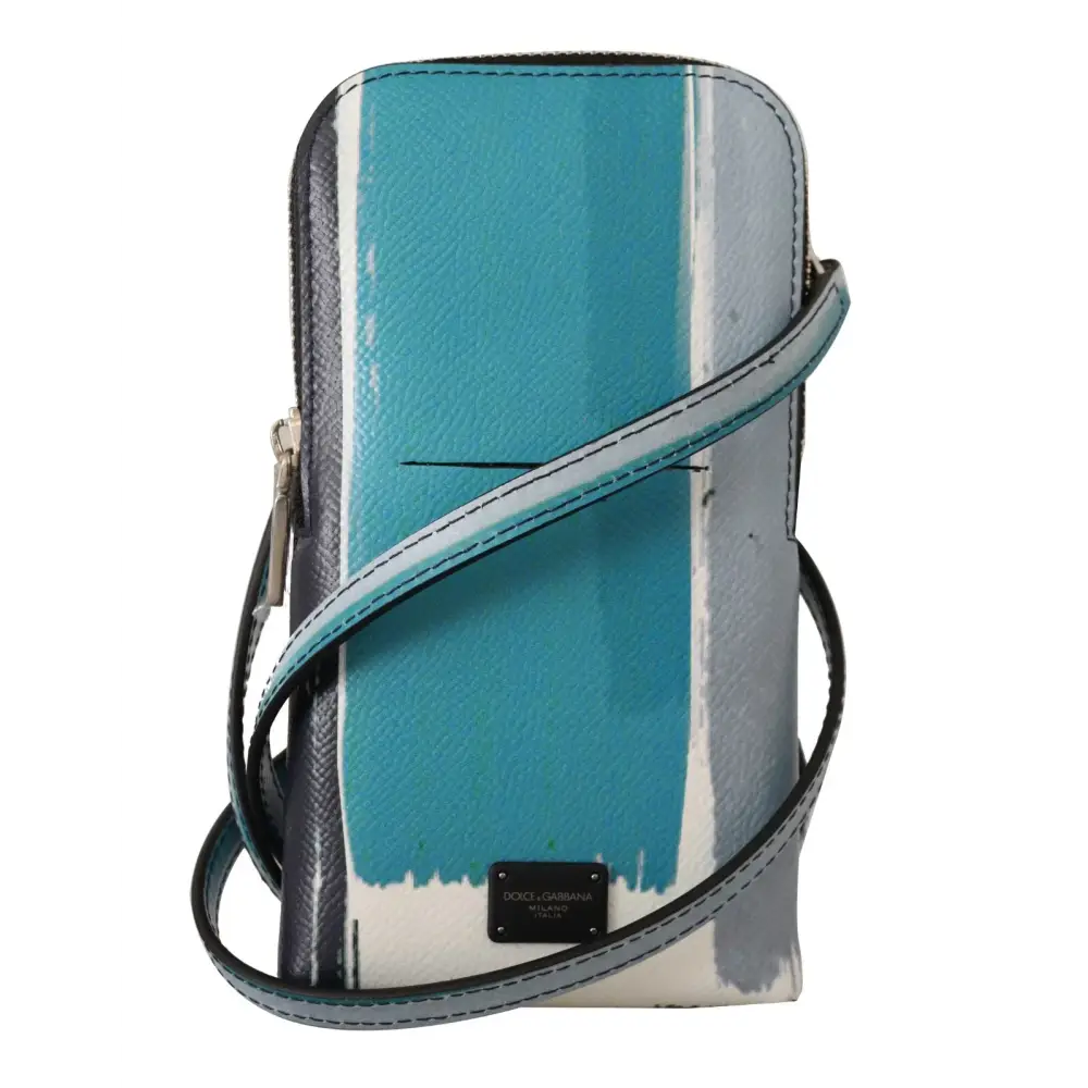 Dolce & Gabbana Blauer Leder-Crossbody-Halsriemen mit Kartenfach und Handyfach
