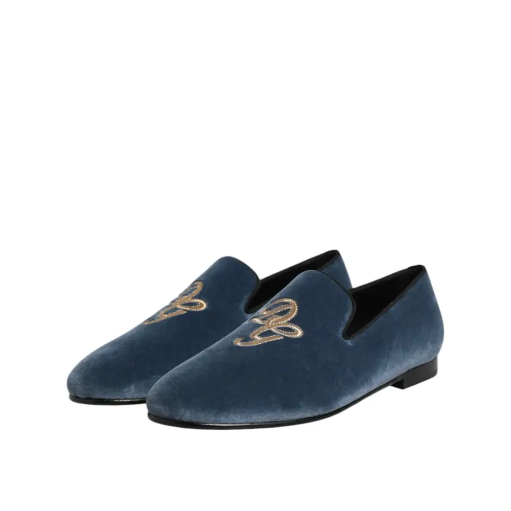 Dolce & Gabbana Blauer Samt DG Logo Loafers Formelle Schuhe