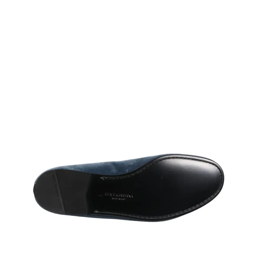 Dolce & Gabbana Blauer Samt DG Logo Loafers Formelle Schuhe