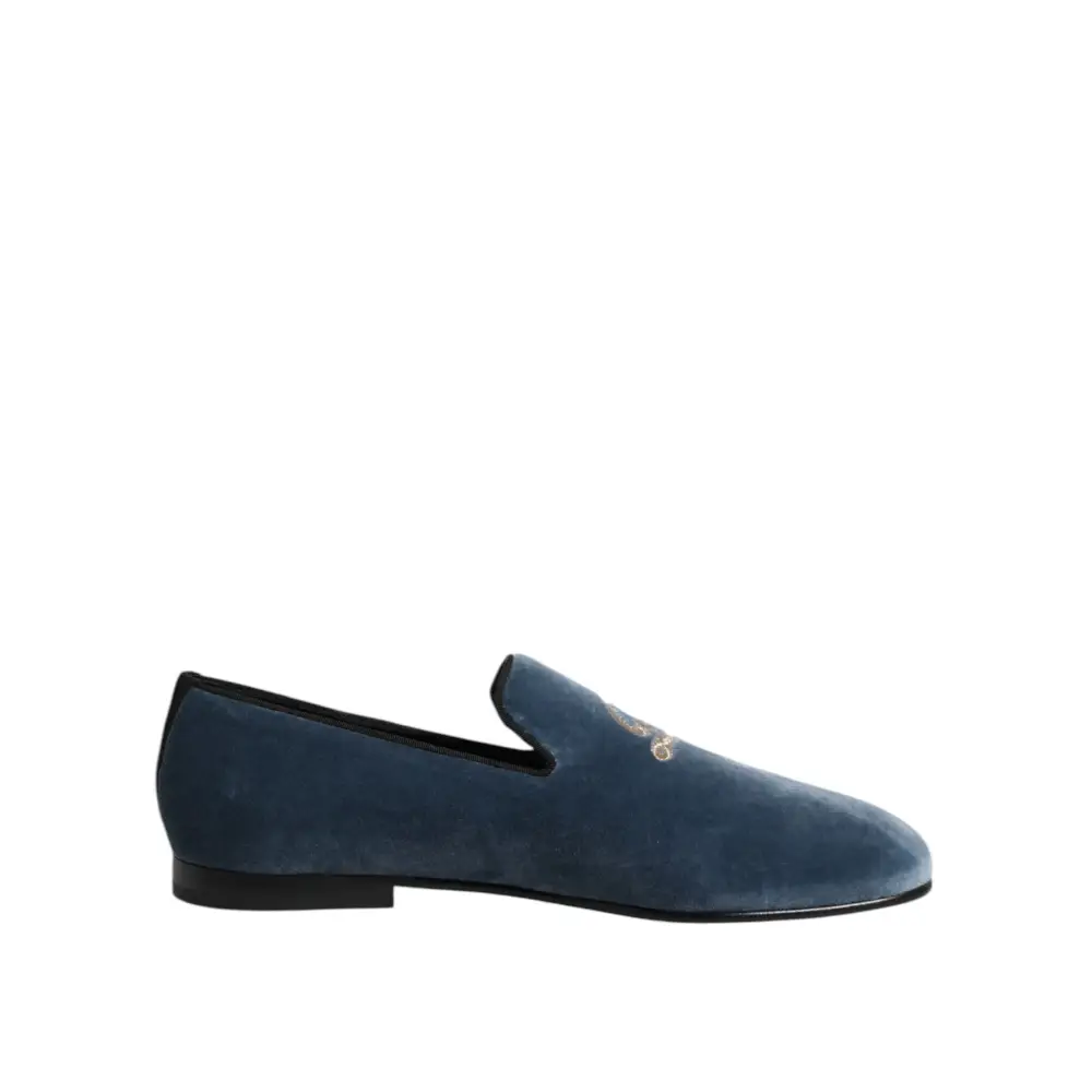 Dolce & Gabbana Blauer Samt DG Logo Loafers Formelle Schuhe
