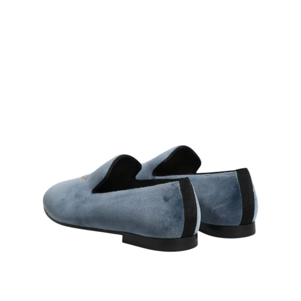 Dolce & Gabbana Blauer Samt DG Logo Loafers Formelle Schuhe