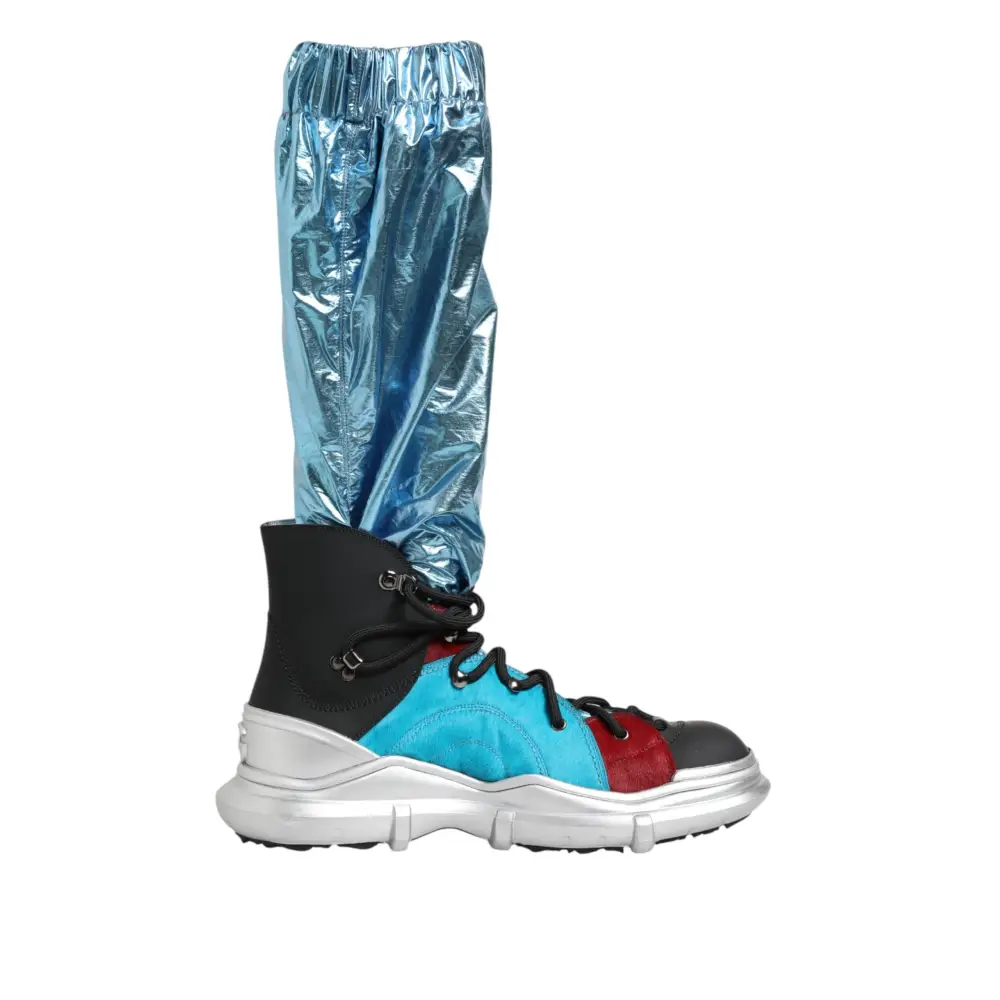 Dolce & Gabbana Blue Lace Up Over The Knee Socken Männer Stiefel Schuhe