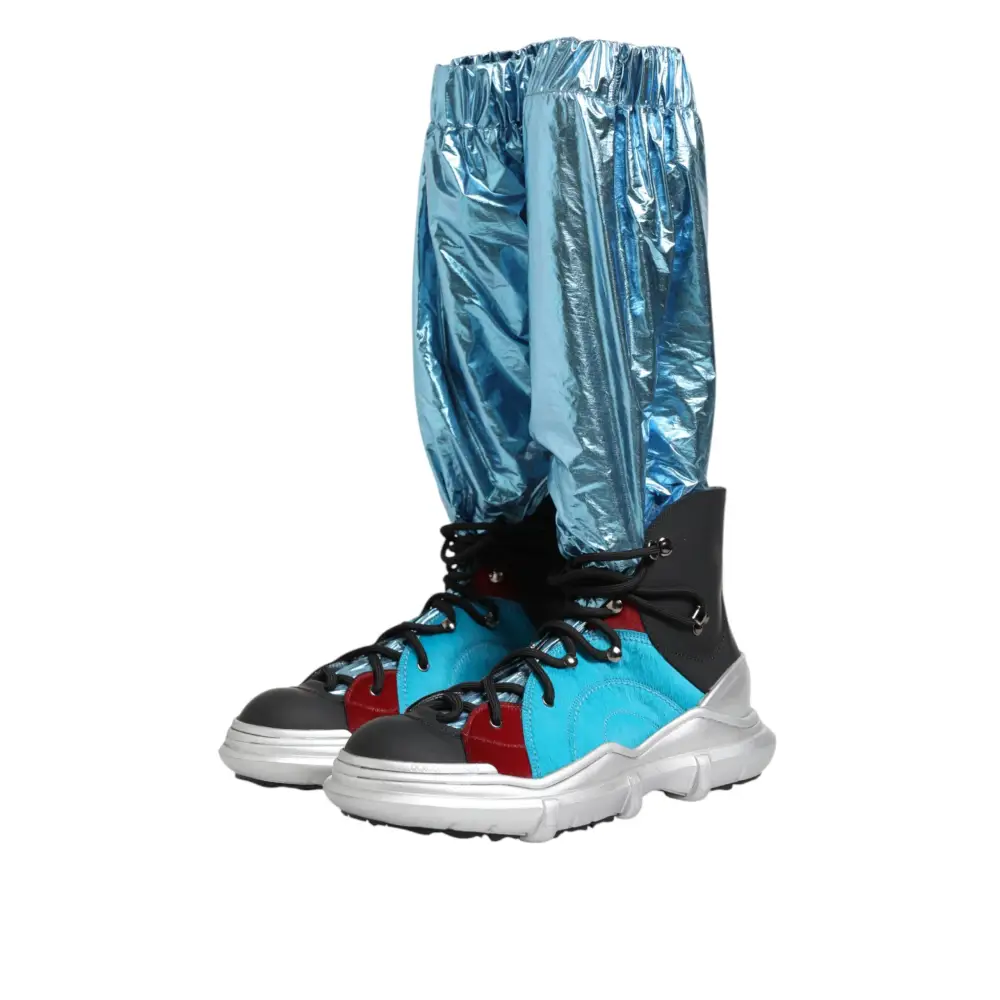 Dolce & Gabbana Blue Lace Up Over The Knee Socken Männer Stiefel Schuhe