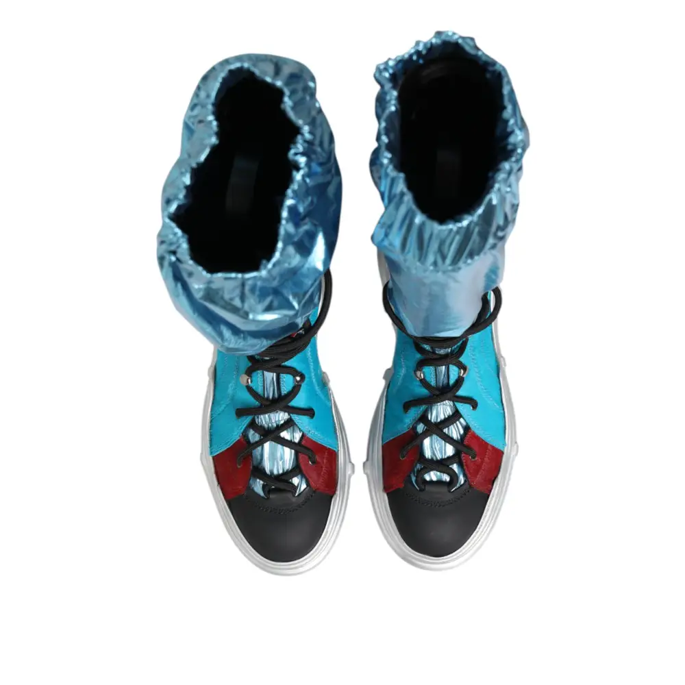 Dolce & Gabbana Blue Lace Up Over The Knee Socken Männer Stiefel Schuhe