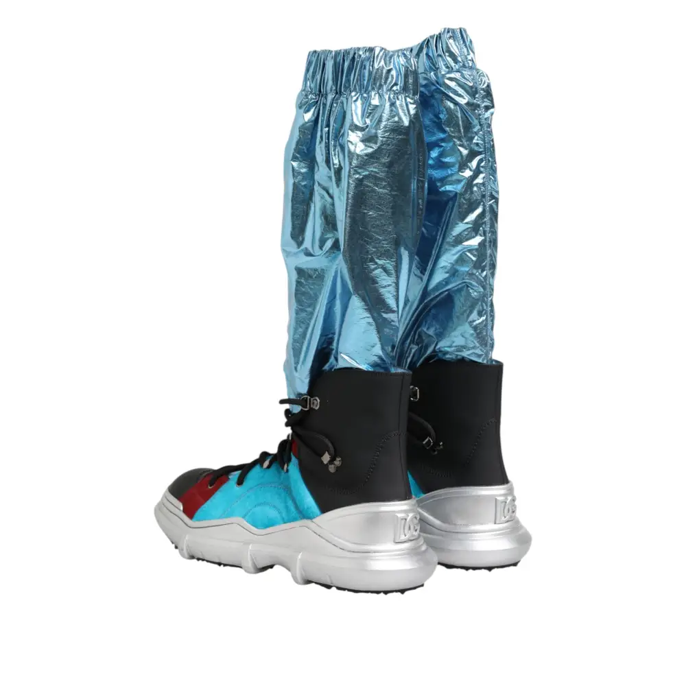 Dolce & Gabbana Blue Lace Up Over The Knee Socken Männer Stiefel Schuhe