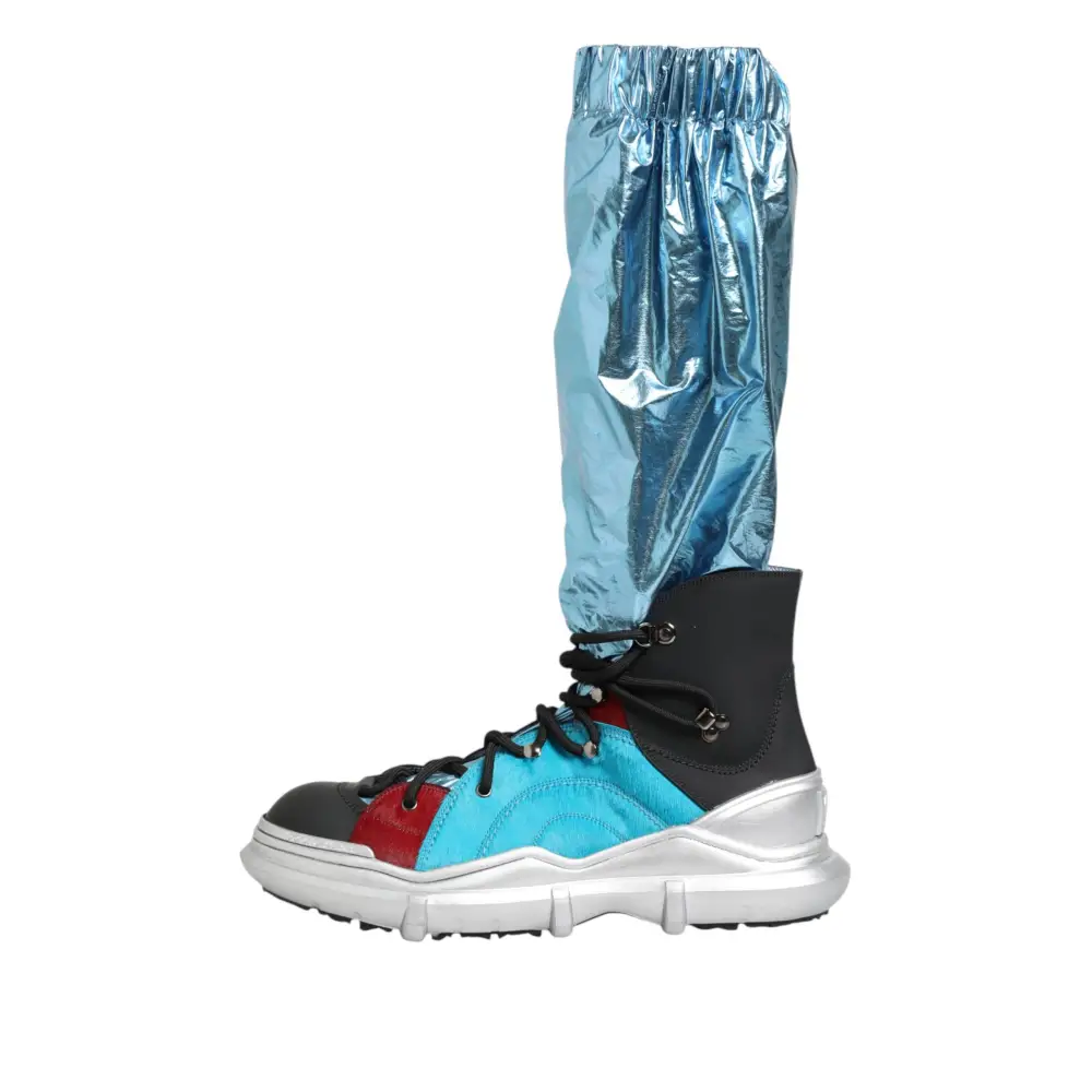 Dolce & Gabbana Blue Lace Up Over The Knee Socken Männer Stiefel Schuhe