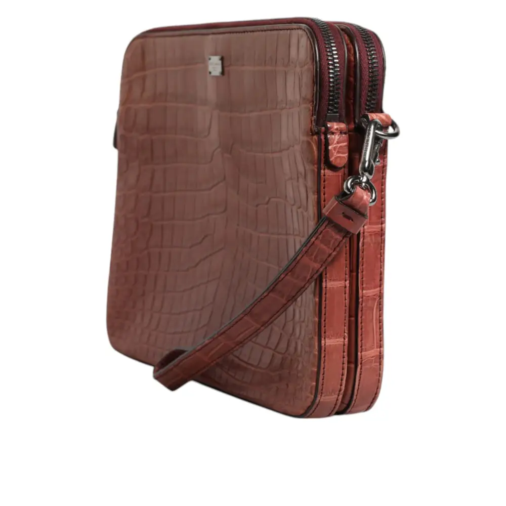 Dolce & Gabbana Bordeaux Krokoleder Logo-Plakette Herren Aktentasche Tasche