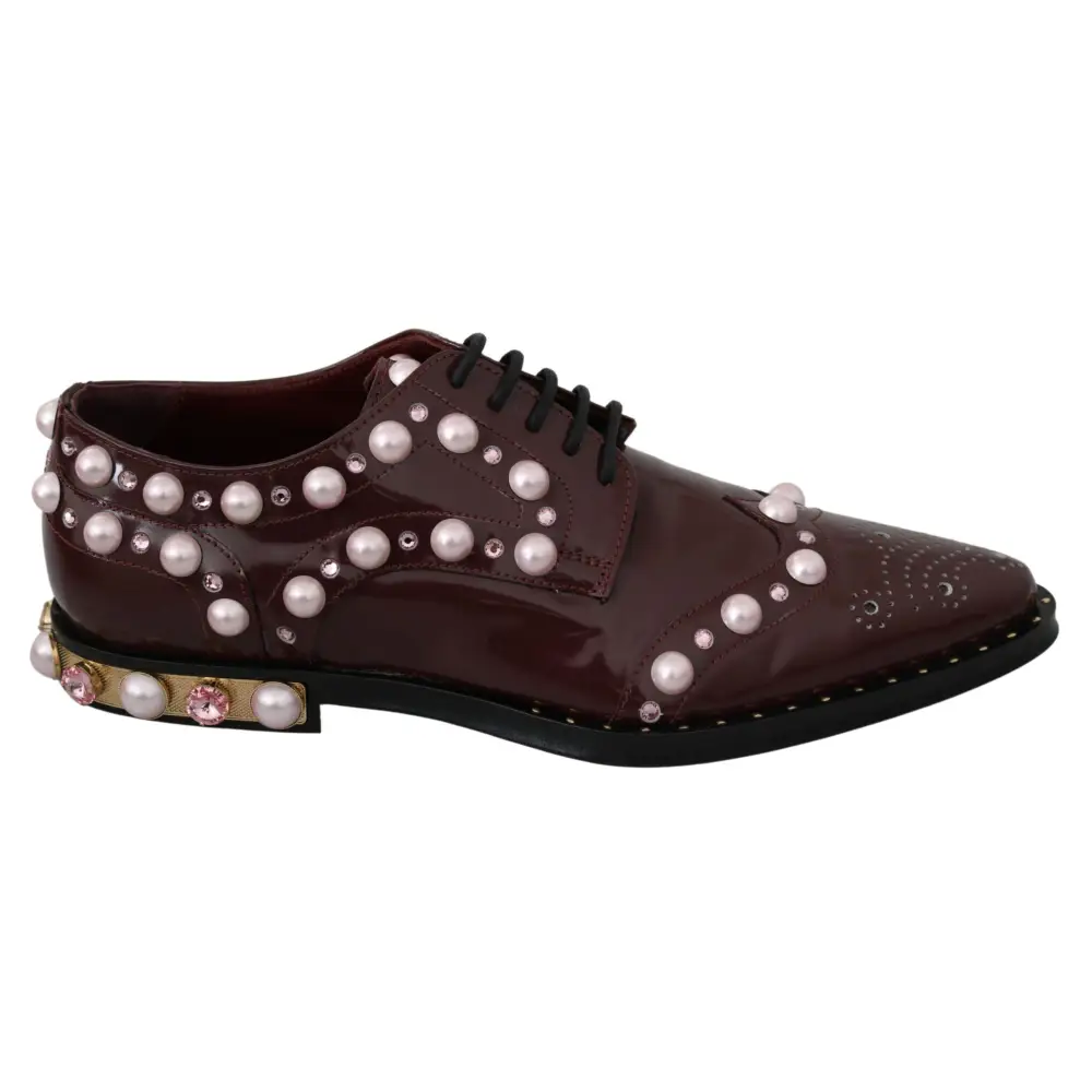 Dolce & Gabbana Bordeaux Leder Kristall Perlen Formelle Schuhe - EU39/US8.5