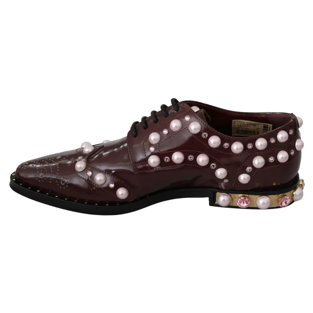 Dolce & Gabbana Bordeaux Leder Kristall Perlen Formelle Schuhe - EU39/US8.5