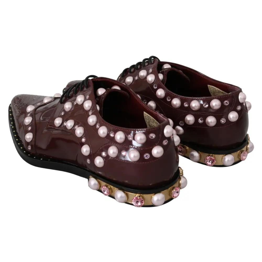 Dolce & Gabbana Bordeaux Leder Kristall Perlen Formelle Schuhe - EU39/US8.5
