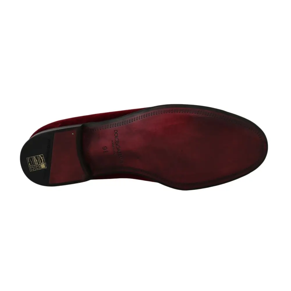 Dolce & Gabbana Bordeaux Samt Loafers Gun Horseshoe Schuhe - EU39/US6