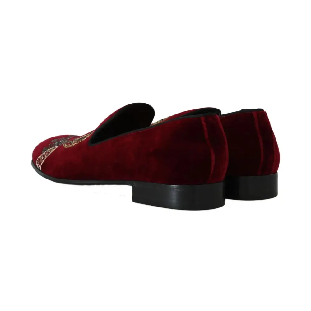Dolce & Gabbana Bordeaux Samt Loafers Gun Horseshoe Schuhe - EU39/US6