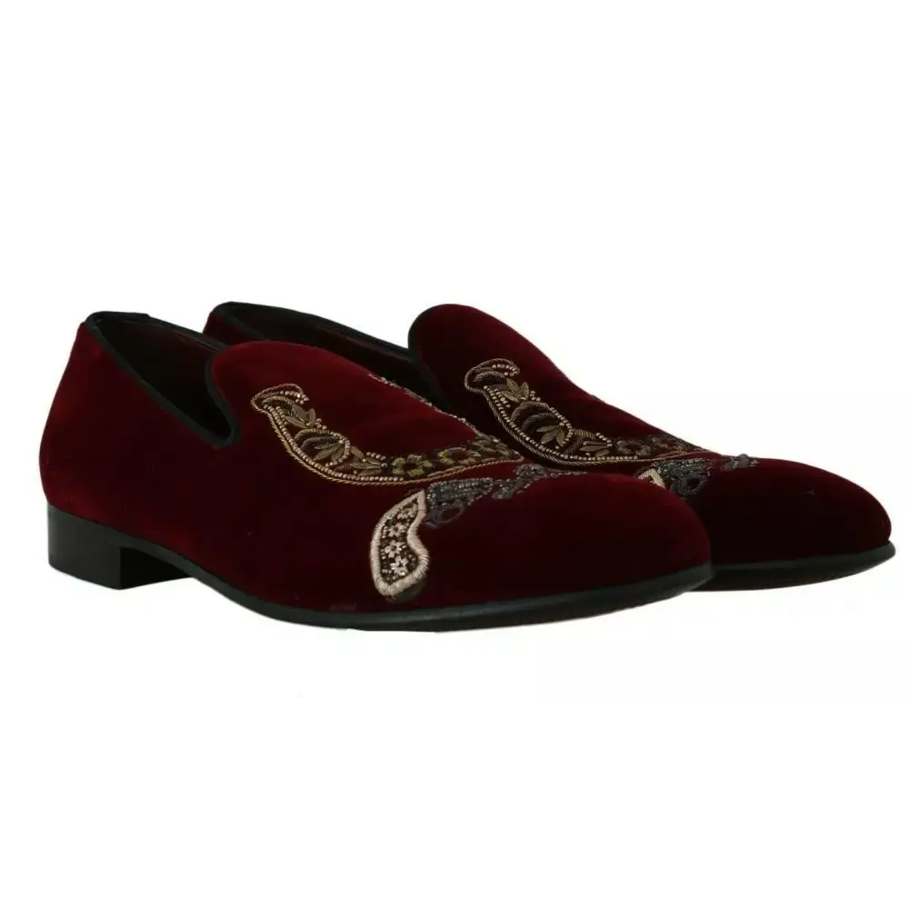 Dolce & Gabbana Bordeaux Samt Loafers Gun Horseshoe Schuhe - EU39/US6