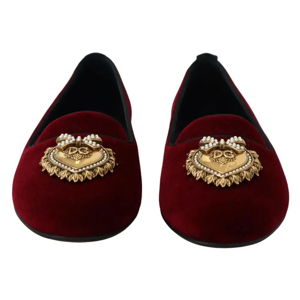 Dolce & Gabbana Bordeaux Samt Slip-On Loafers Flache Schuhe - EU35.5/US5