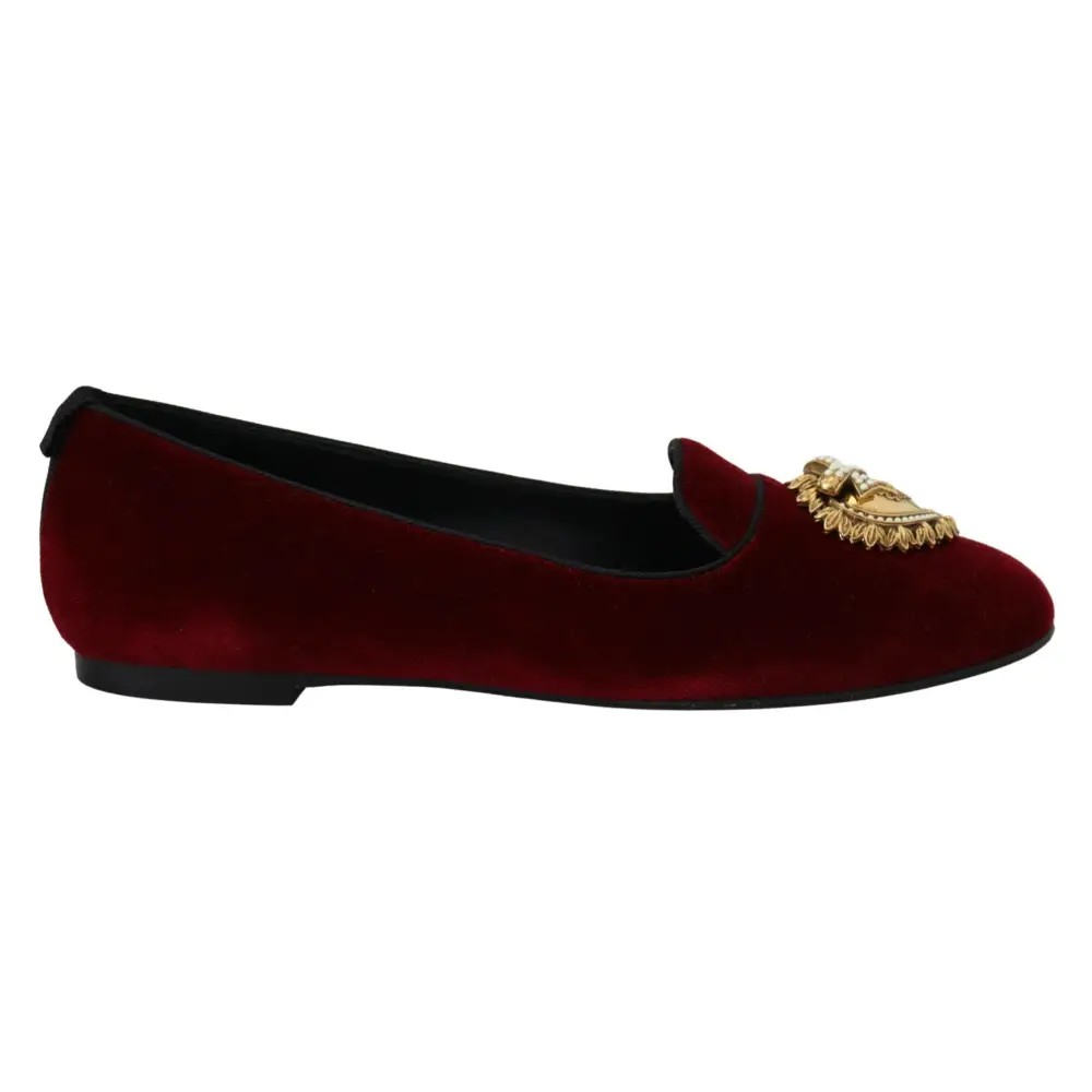Dolce & Gabbana Bordeaux Samt Slip-On Loafers Flache Schuhe - EU35.5/US5