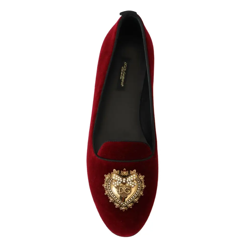 Dolce & Gabbana Bordeaux Samt Slip-On Loafers Flache Schuhe - EU35.5/US5