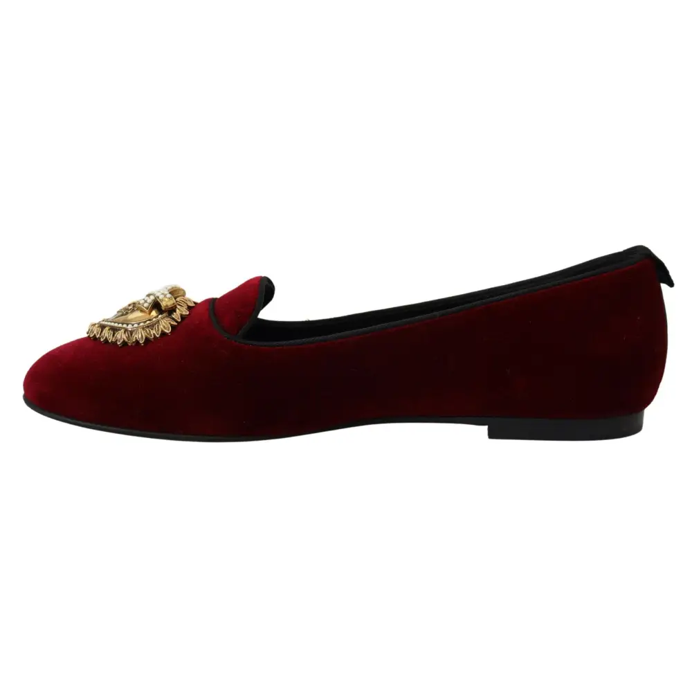 Dolce & Gabbana Bordeaux Samt Slip-On Loafers Flache Schuhe - EU35.5/US5