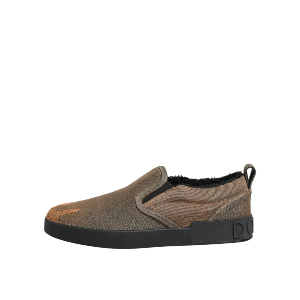 Dolce & Gabbana Braun Baumwolle Low Top Slip On Turnschuhe Schuhe - EU44/US11