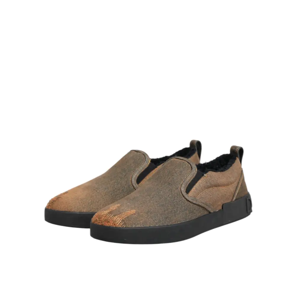 Dolce & Gabbana Braun Baumwolle Low Top Slip On Turnschuhe Schuhe - EU44/US11