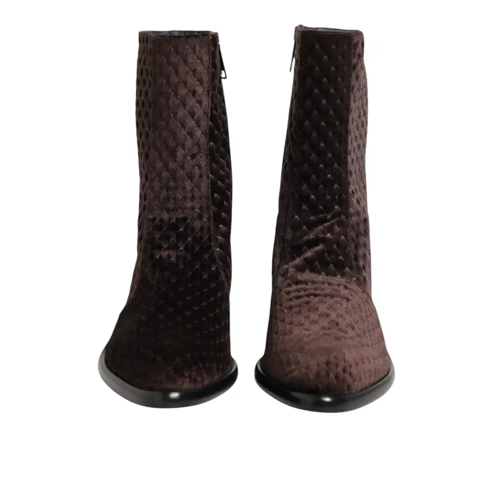 Dolce & Gabbana Braun Baumwolle Samt Mid Calf Kurze Stiefel Schuhe - EU44/US11