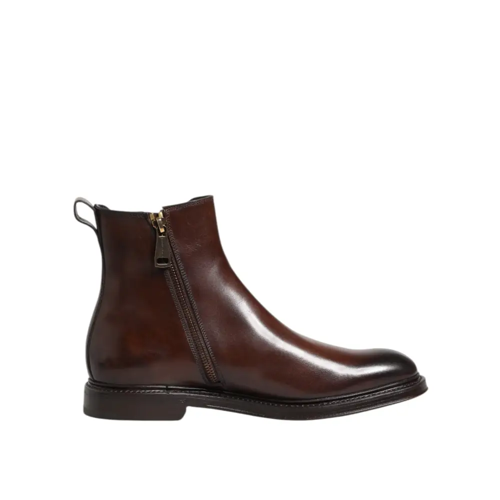 Dolce & Gabbana Braun Chelsea Leder Mid Calf Stiefel Schuhe