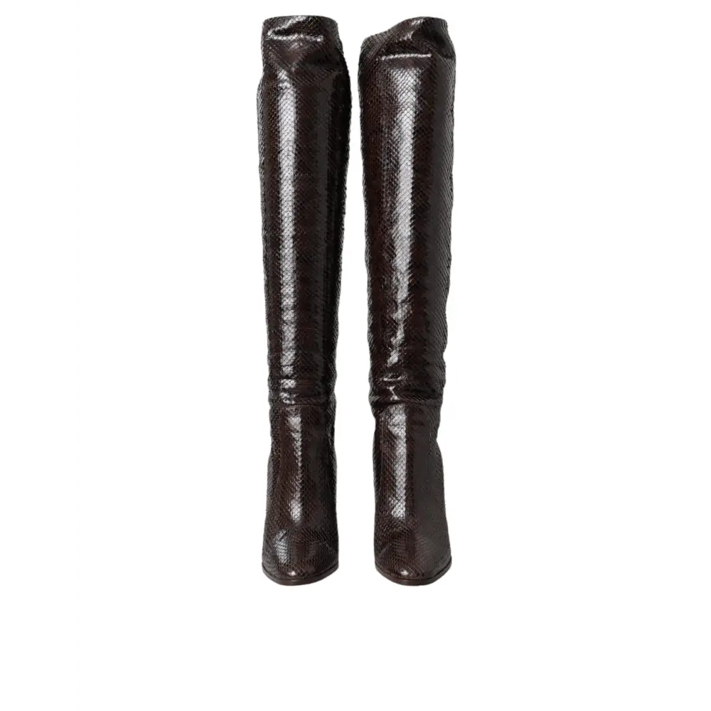 Dolce & Gabbana Braun Exotische Leder Absätze Hohe Stiefel Schuhe