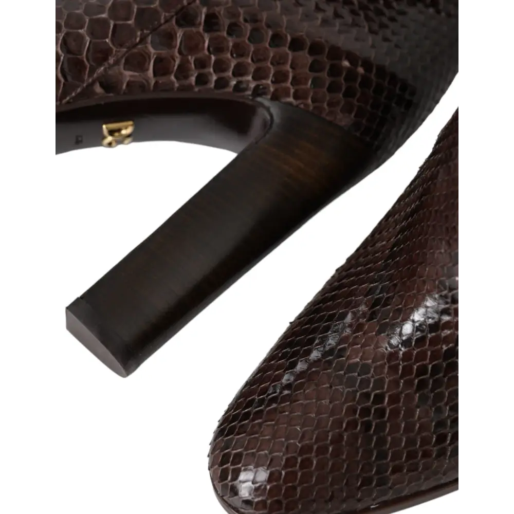 Dolce & Gabbana Braun Exotische Leder Absätze Hohe Stiefel Schuhe