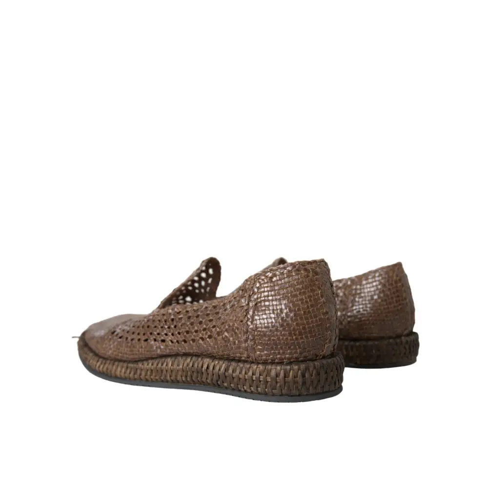 Dolce & Gabbana Braun gewebtes Leder Loafers Freizeitschuhe - EU41/US8