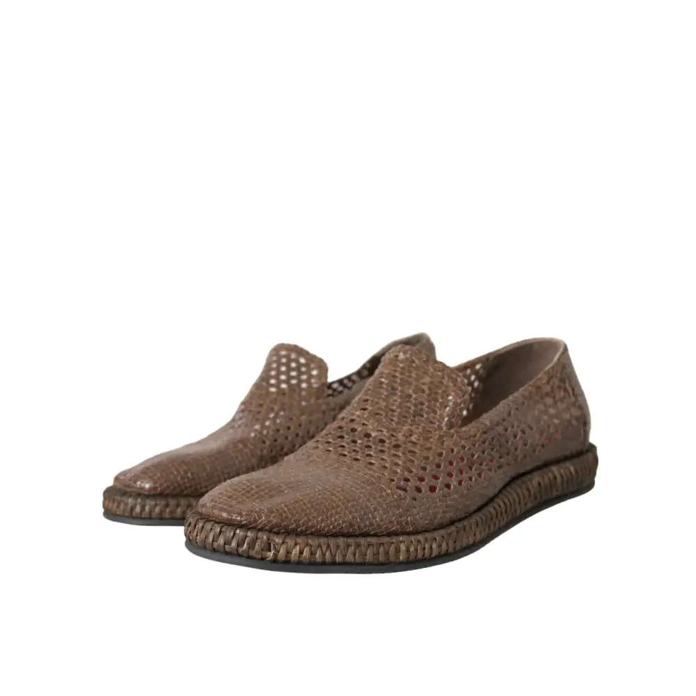 Dolce & Gabbana Braun gewebtes Leder Loafers Freizeitschuhe - EU41/US8