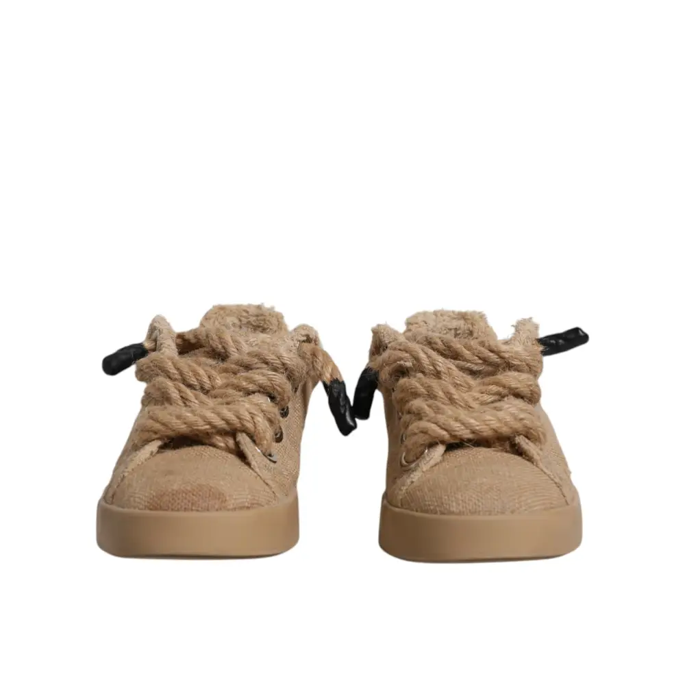 Dolce & Gabbana Braun Jute Stoff Low Top Männer Turnschuhe Schuhe