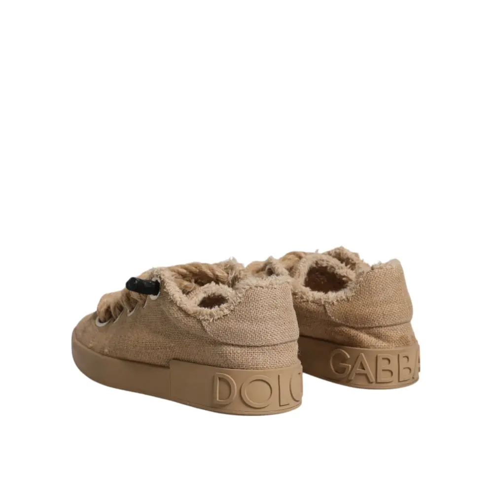 Dolce & Gabbana Braun Jute Stoff Low Top Männer Turnschuhe Schuhe