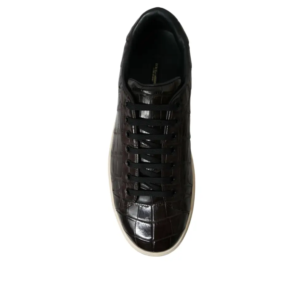 Dolce & Gabbana Braun Kroko Exotische Leder Männer Casual Turnschuhe Schuhe - EU39/US6