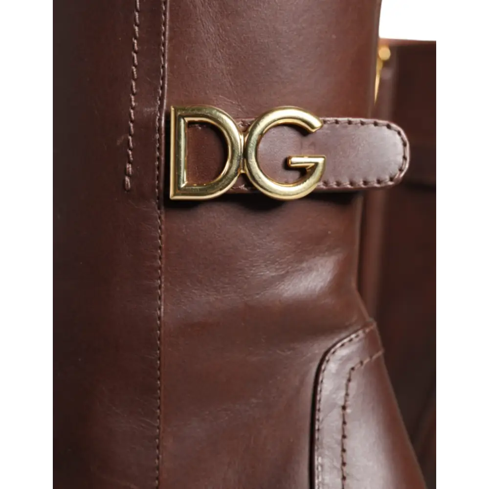 Dolce & Gabbana Braun Leder Absätze Mid Calf Stiefel Schuhe - EU35/US4.5