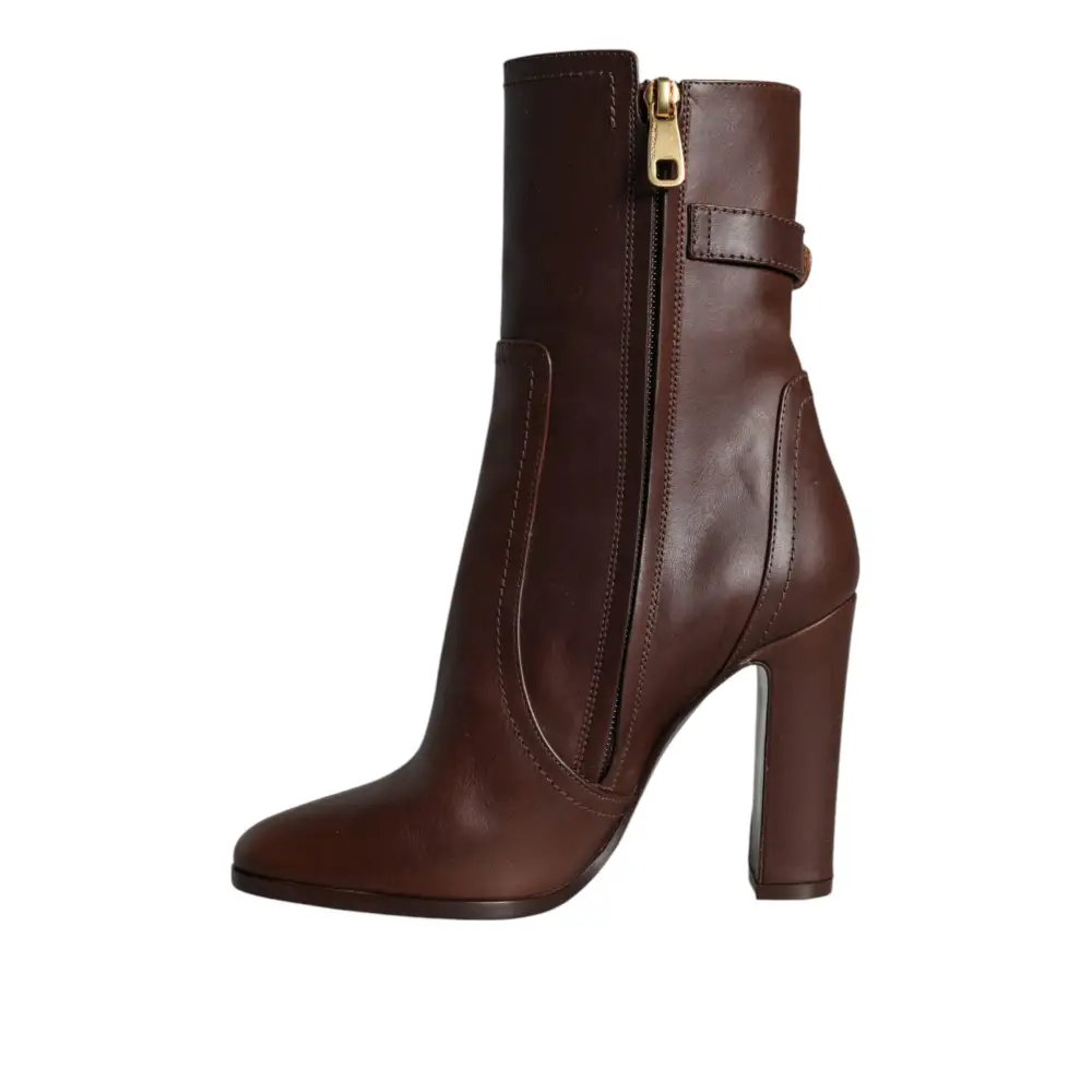 Dolce & Gabbana Braun Leder Absätze Mid Calf Stiefel Schuhe - EU35/US4.5