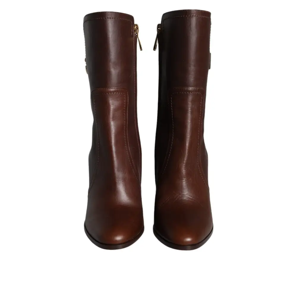 Dolce & Gabbana Braun Leder Absätze Mid Calf Stiefel Schuhe - EU35/US4.5