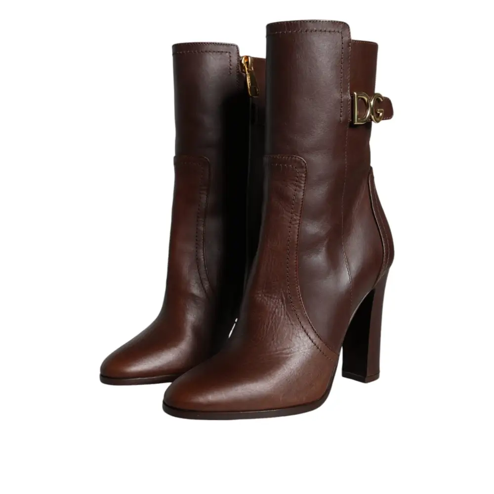 Dolce & Gabbana Braun Leder Absätze Mid Calf Stiefel Schuhe - EU35/US4.5
