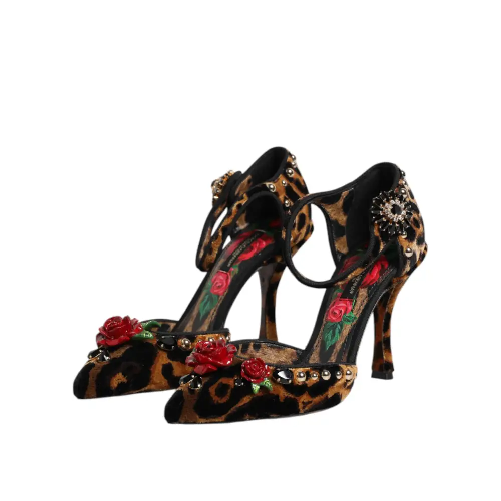 Dolce & Gabbana Braun Leopard Crystal Roses Pumps Schuhe